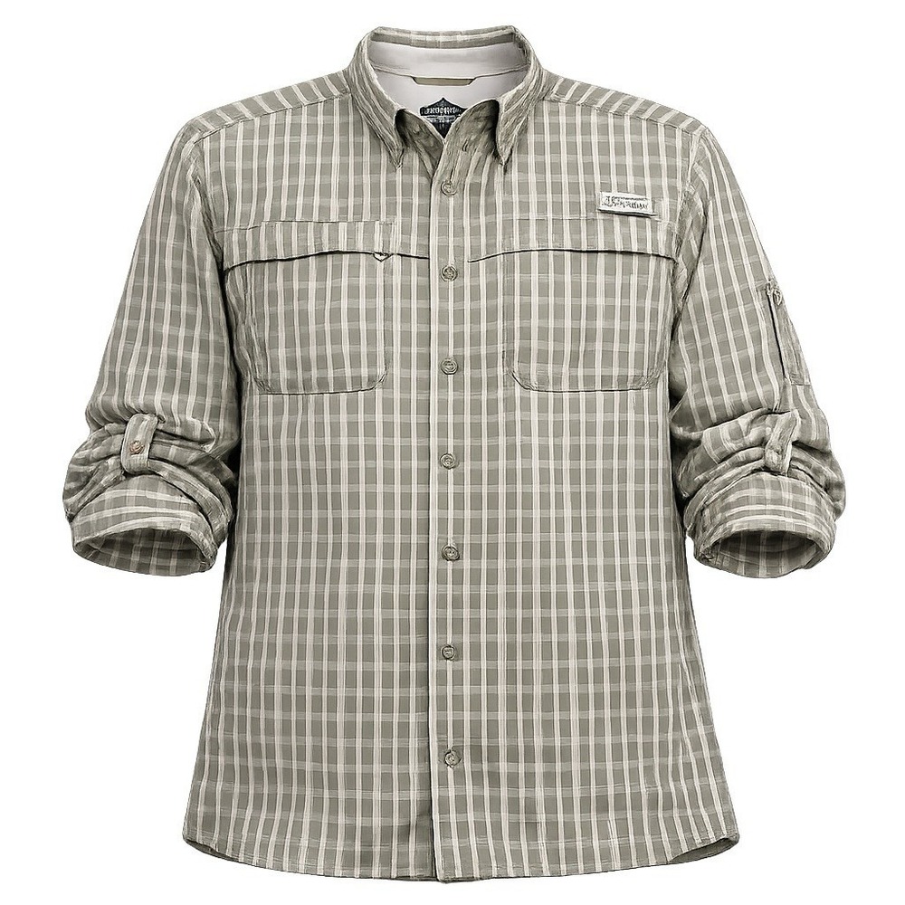 Habitat Fishing SHIRT MENS LARGE FISH GEAR LONG SLEEVE GRAY PLAID PERFORMANCE